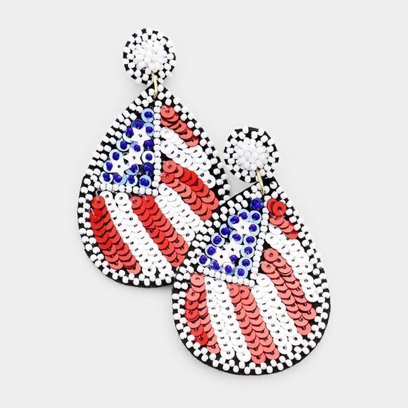 American USA Flag Seed Bead Teardrop Earrings - Picture 3 of 3